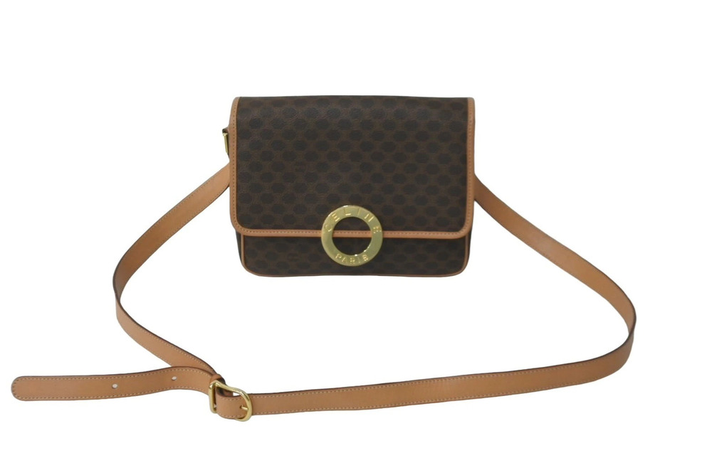 Celine Macadam circle shoulder bag brown leather cross body